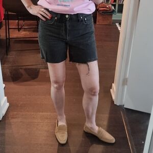 Levi's women's 501 High Waisted Black Jean Shorts Classic Mid-Thigh Denim